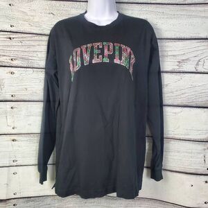 Victoria’s Secret PINK Black LOVE PINK Long Sleeve Shirt Plaid Logo Women’s M